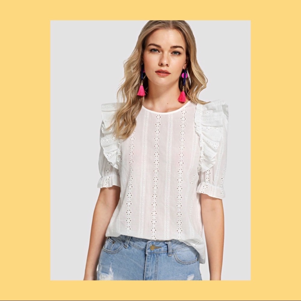 white eyelet ruffle blouse